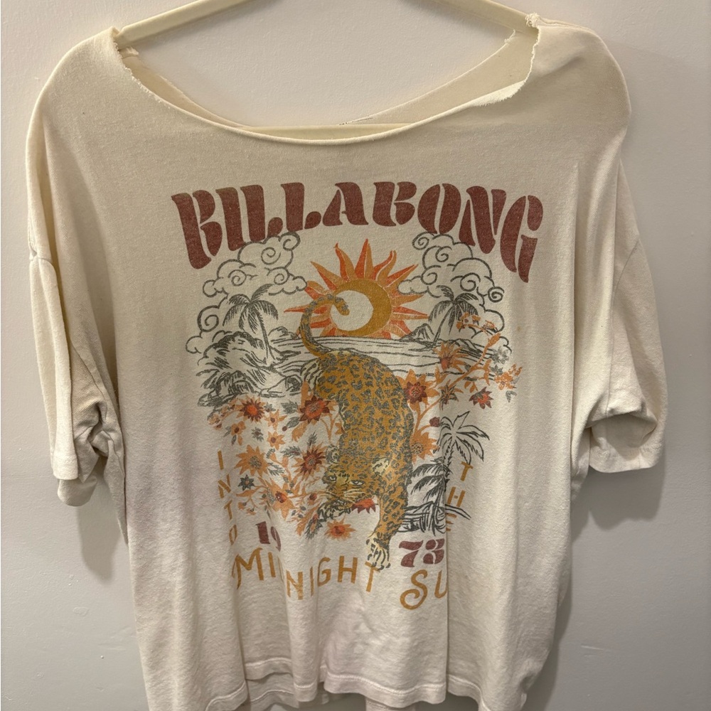 Billabong Off-White Graphic Short Sleeve Off Shoulder Tee